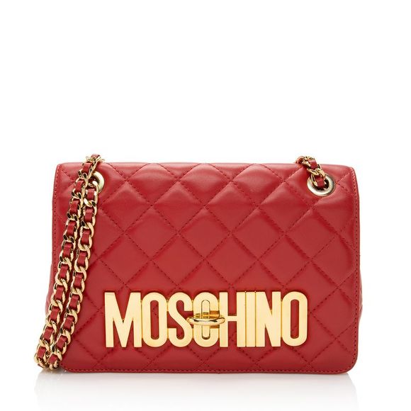 Moschino Handbags - Moschino Monogram Quilted Leather Logo Flap Shoulder Bag